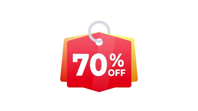 Seventy percent off discount label animation on white and green screen