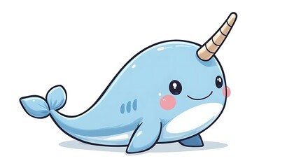 Kawaii animal, baby narwhal cartoon isolated on white background