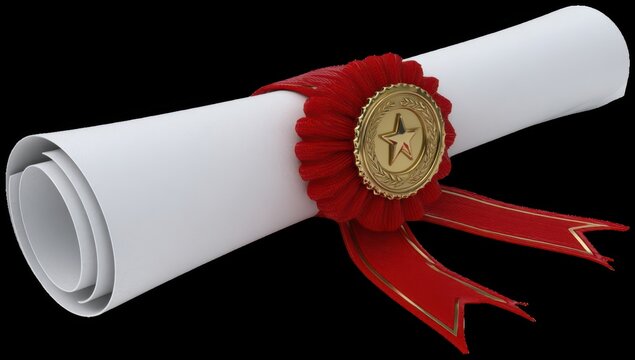 Rolled diploma with red ribbon and gold seal
