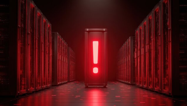 Red exclamation mark in server room