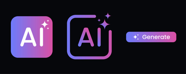 set of Artificial intelligence generated button and AI icon. 