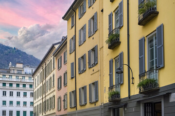 Bellagio village, Como lake in Italy, typical houses in the historic center
