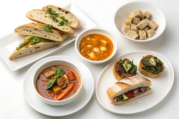 Plate of sandwiches and a bowl of soup