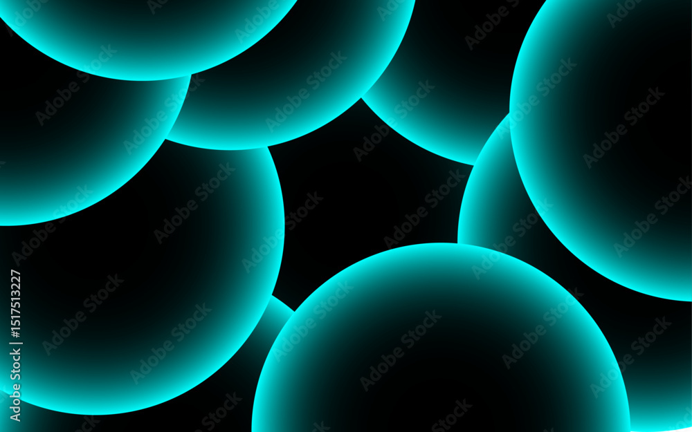 Aufkleber Abstract digital artwork with concentric circular arcs with soft teal glow against a deep black background. Rhythmic and geometric pattern with futuristic and luminous appearance.