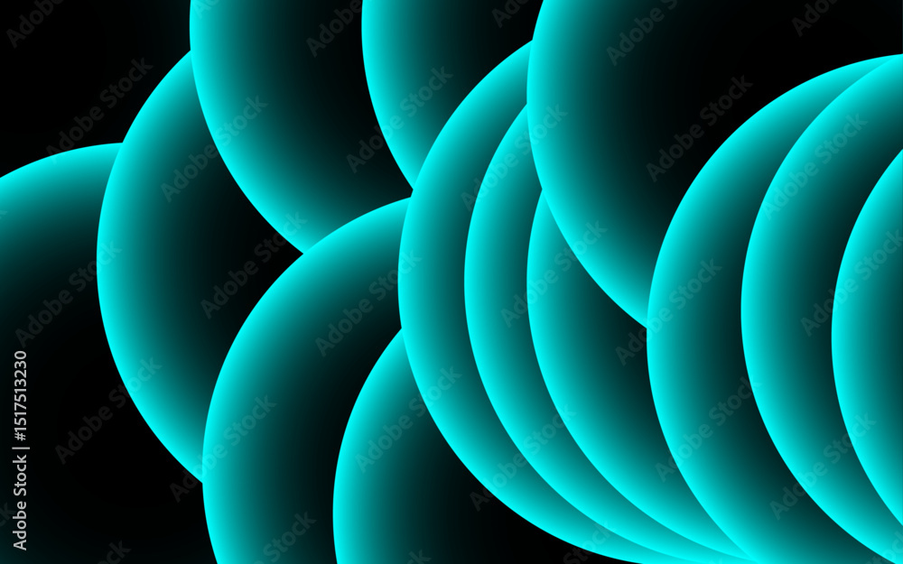 Leinwandbilder Abstract digital artwork with concentric circular arcs with soft teal glow against a deep black background. Rhythmic and geometric pattern with futuristic and luminous appearance.