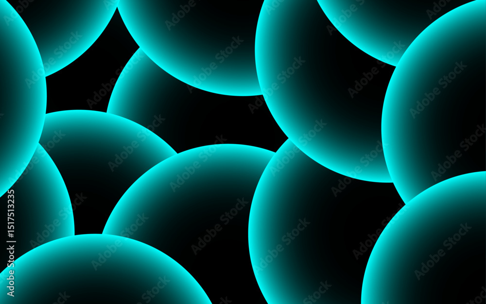 Poster Abstract digital artwork with concentric circular arcs with soft teal glow against a deep black background. Rhythmic and geometric pattern with futuristic and luminous appearance.