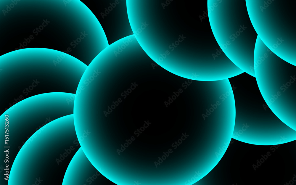 Leinwandbilder abstract digital artwork with concentric circular arcs with soft teal glow against a deep black back