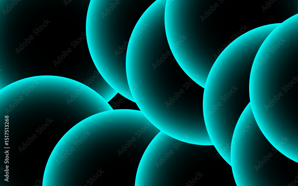 Aufkleber Abstract digital artwork with concentric circular arcs with soft teal glow against a deep black background. Rhythmic and geometric pattern with futuristic and luminous appearance.