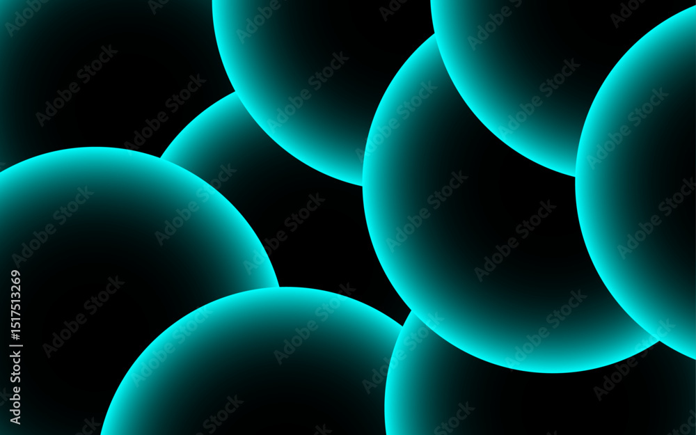 Leinwandbilder Abstract digital artwork with concentric circular arcs with soft teal glow against a deep black background. Rhythmic and geometric pattern with futuristic and luminous appearance.