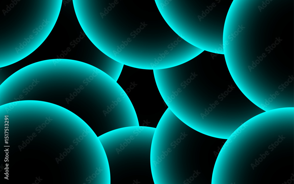 Leinwandbilder Abstract digital artwork with concentric circular arcs with soft teal glow against a deep black background. Rhythmic and geometric pattern with futuristic and luminous appearance.