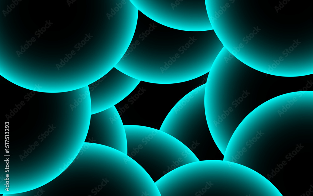 Aufkleber Abstract digital artwork with concentric circular arcs with soft teal glow against a deep black background. Rhythmic and geometric pattern with futuristic and luminous appearance.