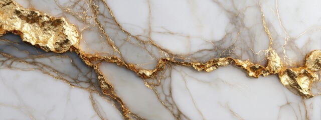 A refined white and gold marble texture background, showcasing intricate veining details in a seamless pattern.