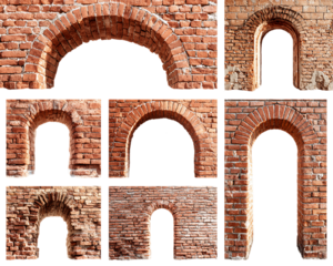 Red Brick Arch Collection: Architectural Elements on Transparent Background, PNG