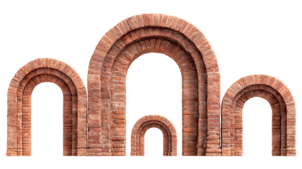 Red Brick Arch Set Against Transparent Background, PNG