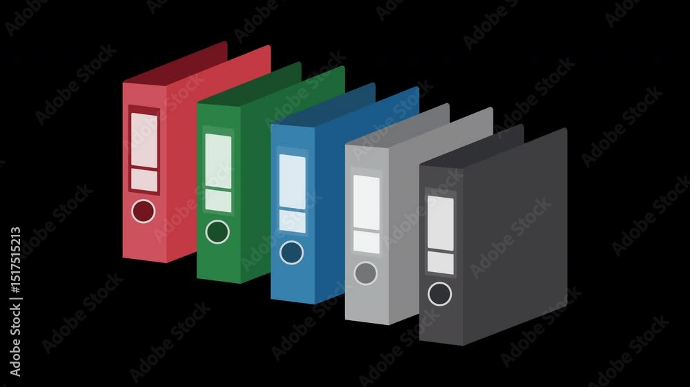 Aufkleber vibrant collection: isometric colored file folders arranged in a neat row on a transparent backgroun