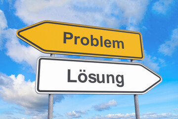 Obraz premium Wegweiser - Problem - Lösung - Himmel - Wolken