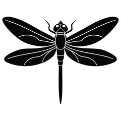 Green vector illustration of a dragonfly with delicate wings, isolated on a white background, perfect for showcasing this beautiful flying insect