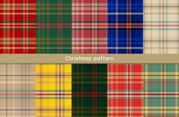 クリスマスカラータータンチェックシームレスパターン背景ベクターイラスト素材セット