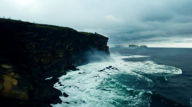 Coastal Storm: Capturing nature's raw power, waves crash against a rugged coastline under a dramatic, stormy sky.  The sea's fury and the cliff's steadfastness create a scene of untamed beauty.