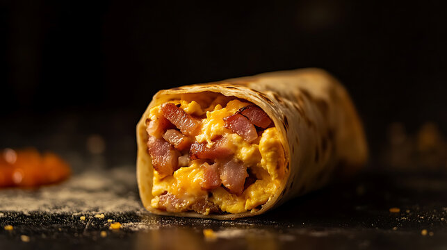 Savory Breakfast Burrito with Bacon and Scrambled Eggs - Powered by Adobe