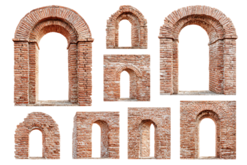 Red Brick Arches Collection on Transparent Background, PNG