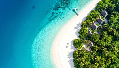 Aerial View of Luxurious Tropical Island Resort with Turquoise Waters