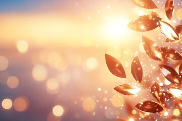 Beautiful golden leaves shimmer in soft light during sunset over a serene landscape