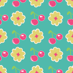 Berries and flower seamless pattern illustration design