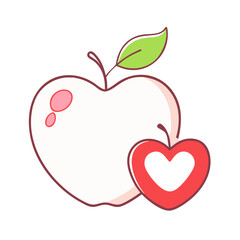 Cartoon apple with heart shape and a smaller heart with black filling