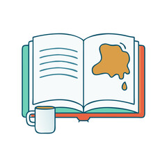 A stained book and a cup of coffee depicting a cozy scene