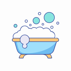 Delightful cartoon bathtub filled with fluffy bubbles and whimsical bubble decorations