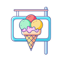 Retro Ice Cream Shop Sign with Colorful Scoops and Waffle Cone