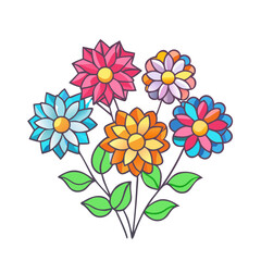 Stylized Colorful Flowers Arrangement with Black Background for Arts and Crafts