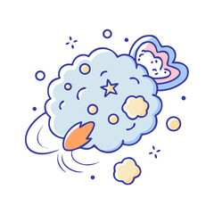 Cartoon illustration of a cloud with decorations, showing a weather theme