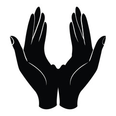 Two Hands Open Upwards in a Protective Gesture Black and White Silhouette