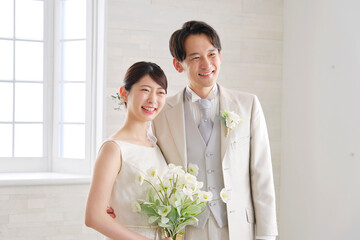 花嫁と花婿　笑顔　ポートレート