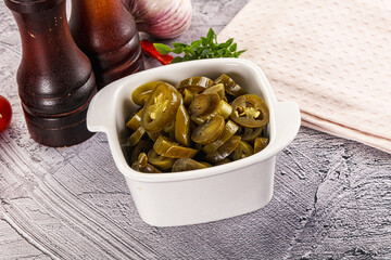 Sliced pickled jalapeno spicy pepper