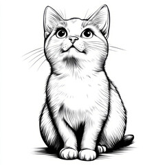 Obraz premium Black and white sketch of a cute kitten sitting with curious eyes.