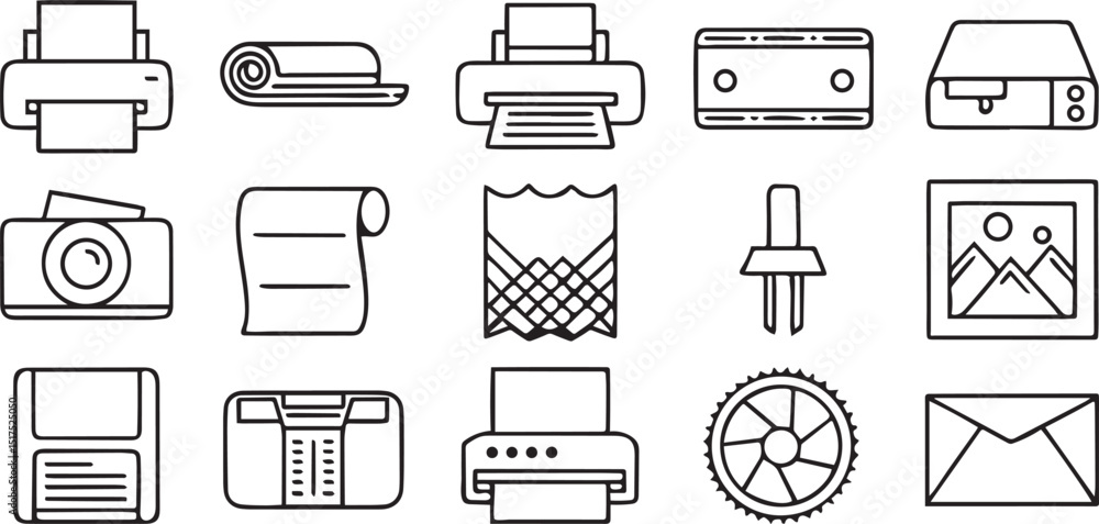 Poster print icons editable publishing line art vector collection