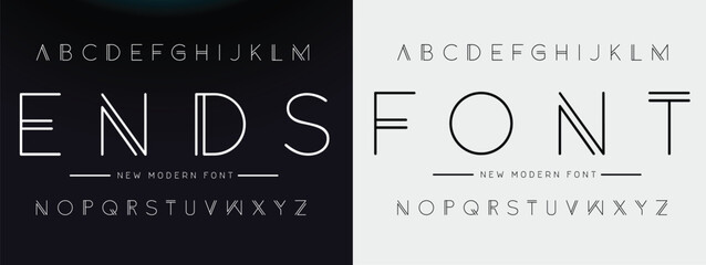 Creative Outline Double line monogram alphabet and tech fonts. Lines font regular uppercase and lowercase. Vector illustration. © DesignerST