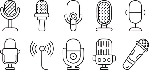 Microphone Icons Editable Audio Recording Line Vector