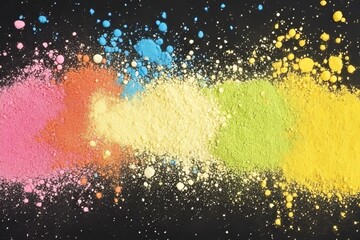 Bright and vibrant powders in various colors spread across dark background showcasing creative potential
