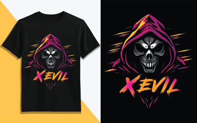 XEVIL Grim Reaper Hoodie Skull T-Shirt Design for Streetwear and Horror Fans