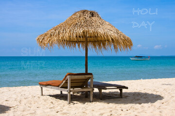 lounge chairs and umbrellas on the beach holiday vacation summer 