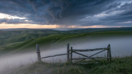 Fototapeta premium landscape with rain and dramatic clouds over hills