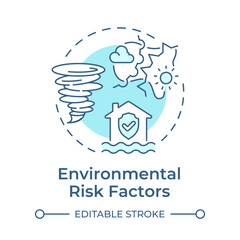 Environmental risk factors soft blue concept icon. Physical security audit component. Natural disasters. Round shape line illustration. Abstract idea. Graphic design. Easy to use in booklet