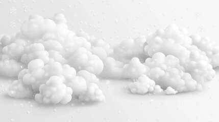 Fluffy White Clouds with Snowflakes. Soft Winter Background