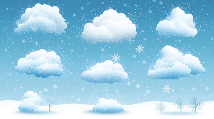 Winter Scene with Snowflakes and Clouds