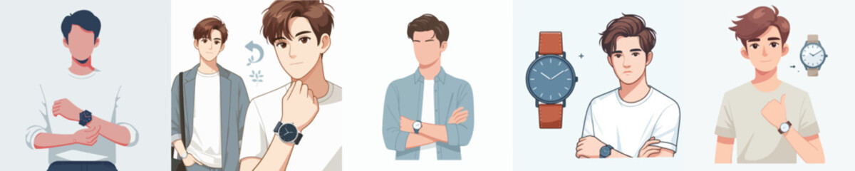 vector of a young man wearing a watch