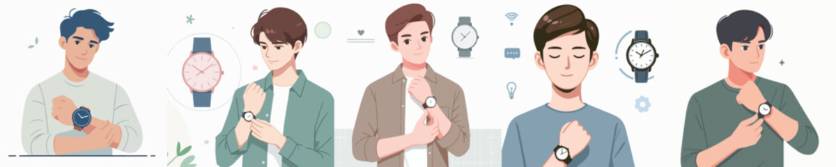 vector of a young man wearing a watch